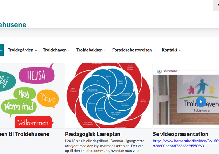 Forside på Nr. Søby Børnehaves hjemmeside
