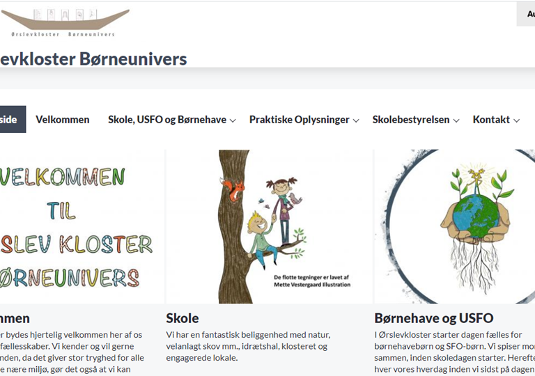 Forside på Ørslevkloster Skoles hjemmeside