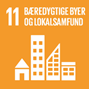 Logoet for FN17 verdensmål nummer 11 omkring bæredygtige byer og lokalsamfund